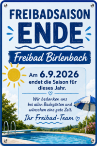 Mehr über den Artikel erfahren Am 6.9.26 endet die Saison für dieses Jahr.