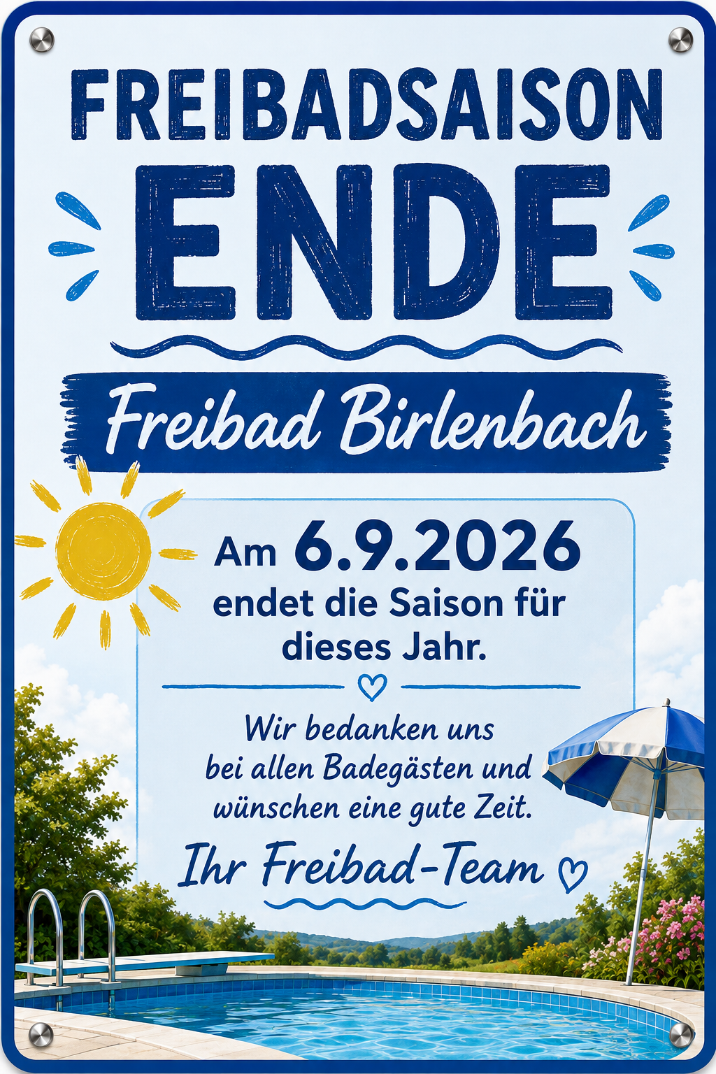 Mehr über den Artikel erfahren Am 6.9.26 endet die Saison für dieses Jahr.